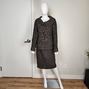 Lafayette 148 New York Woven Tweed Skirt Set - Black and Brown Sz 10